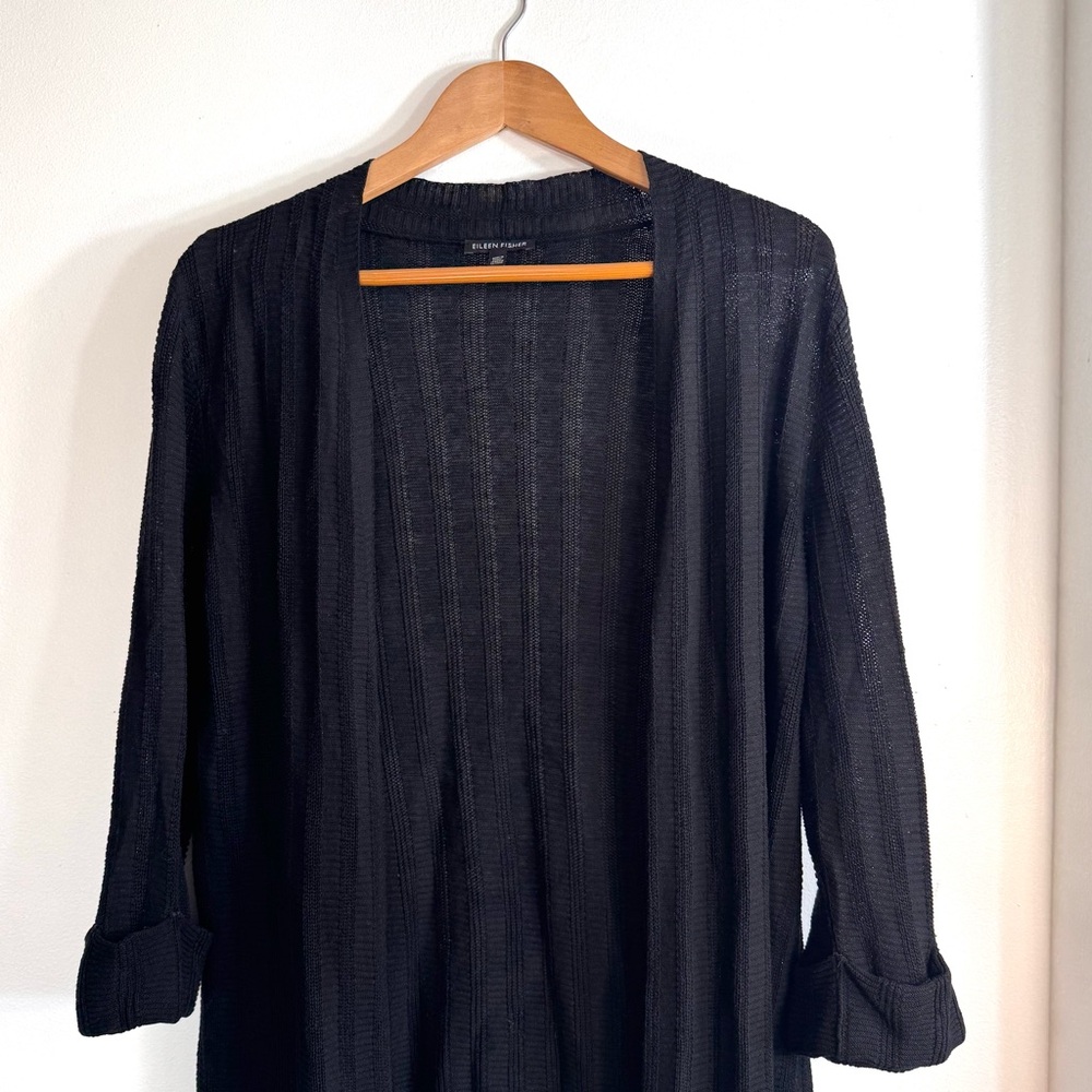 Eileen Fisher Organic Linen/Silk Oversized Lightweight Open Knit Cardigan Sz M - Picture 2 of 11